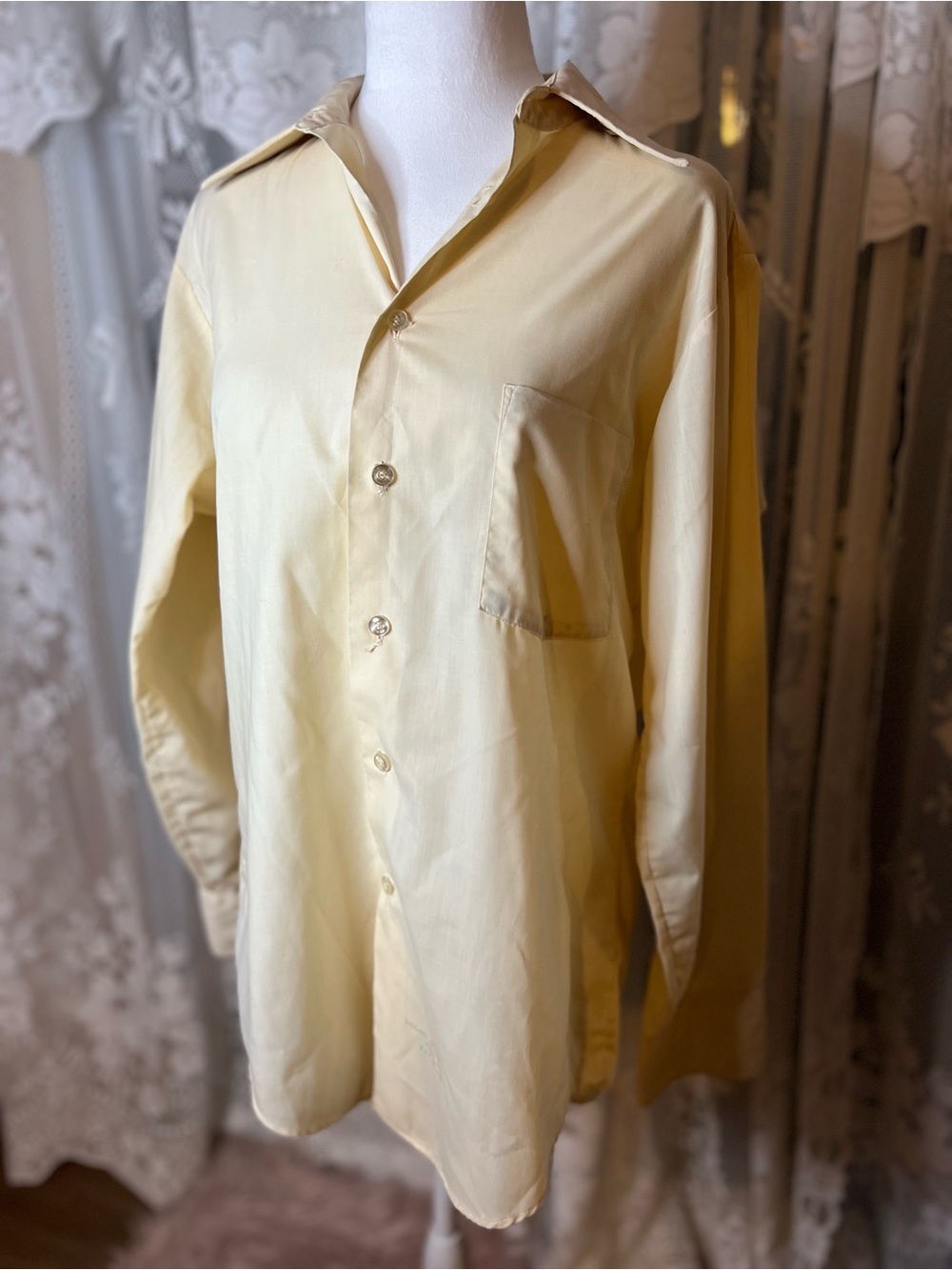 Vintage Light Yellow Casual Button-Down Shirt